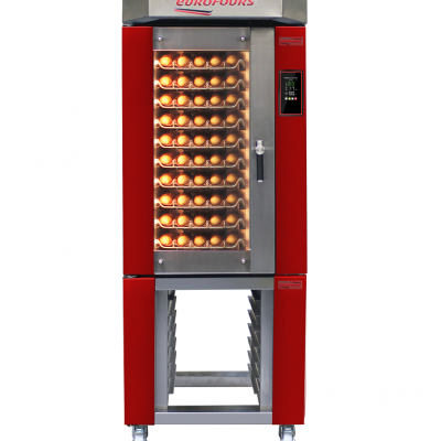 Four boulangerie 10 niveaux 400x800 sur piètement avec hotte aspirante